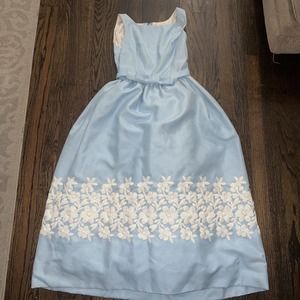 Vtg 50s EMMA DOMB Party Swing Dress Embroidered Fit Flare Tulle lined Xs